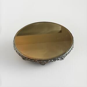 Antique Art Nouveau Footed Silver Plate Vanity Stand Beveled Glass Mirror 14”